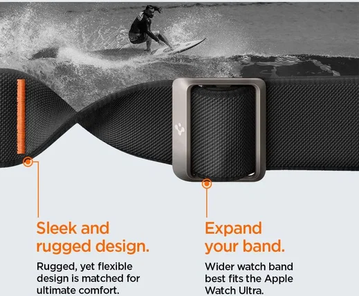 Spigen Fit Lite - Ultra Apple Watch Bandje - 42MM/44MM/45MM/49MM - Zwart afbeelding 6