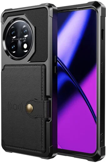 OnePlus 11 3 in 1 Back Cover Portemonnee Hoesje Zwart afbeelding 2