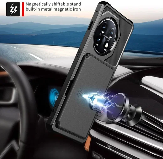 OnePlus 11 3 in 1 Back Cover Portemonnee Hoesje Zwart afbeelding 6