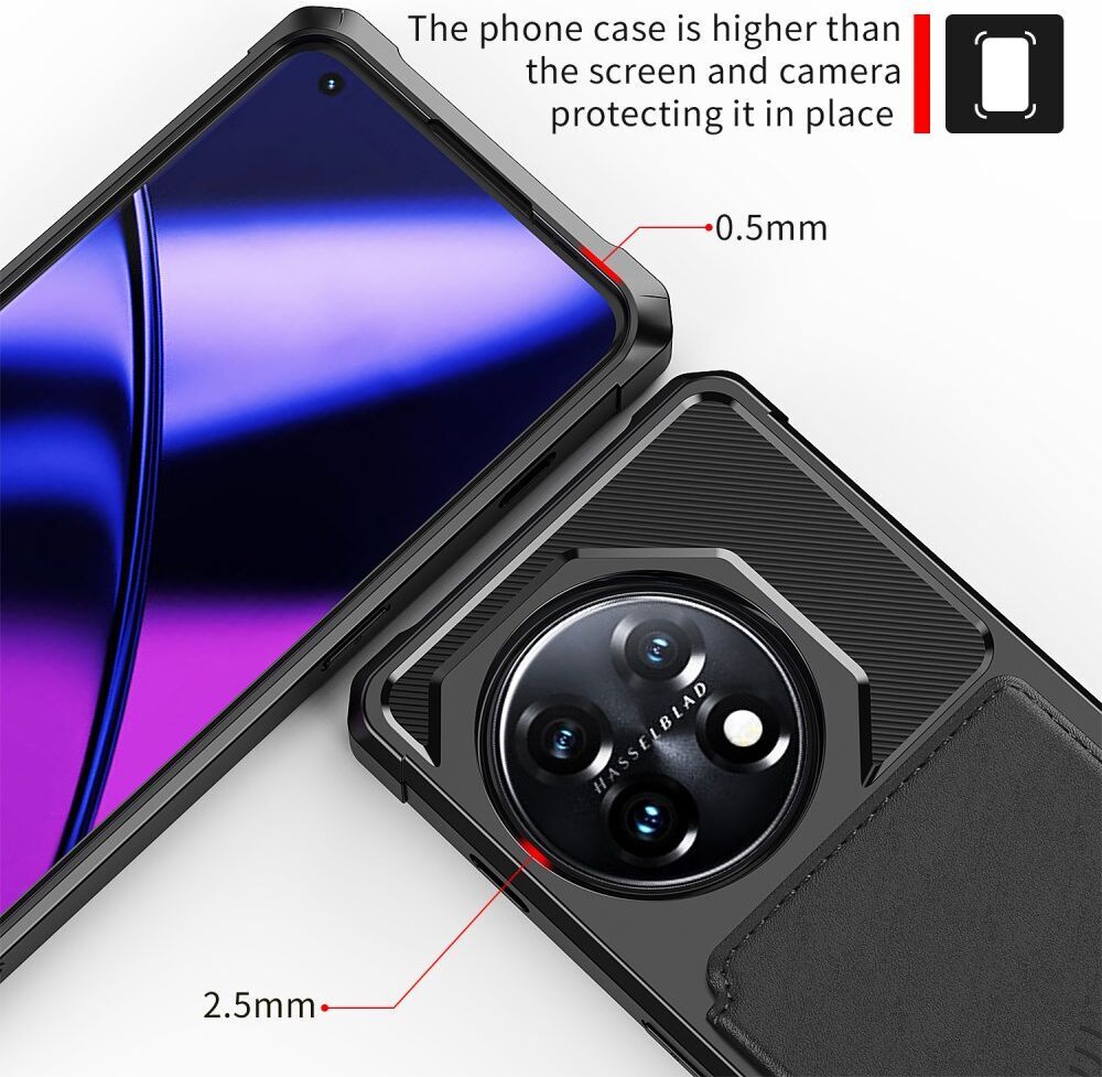 OnePlus 11 3 in 1 Back Cover Portemonnee Hoesje Zwart afbeelding 9