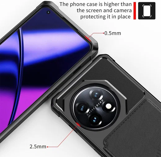 OnePlus 11 3 in 1 Back Cover Portemonnee Hoesje Zwart afbeelding 9