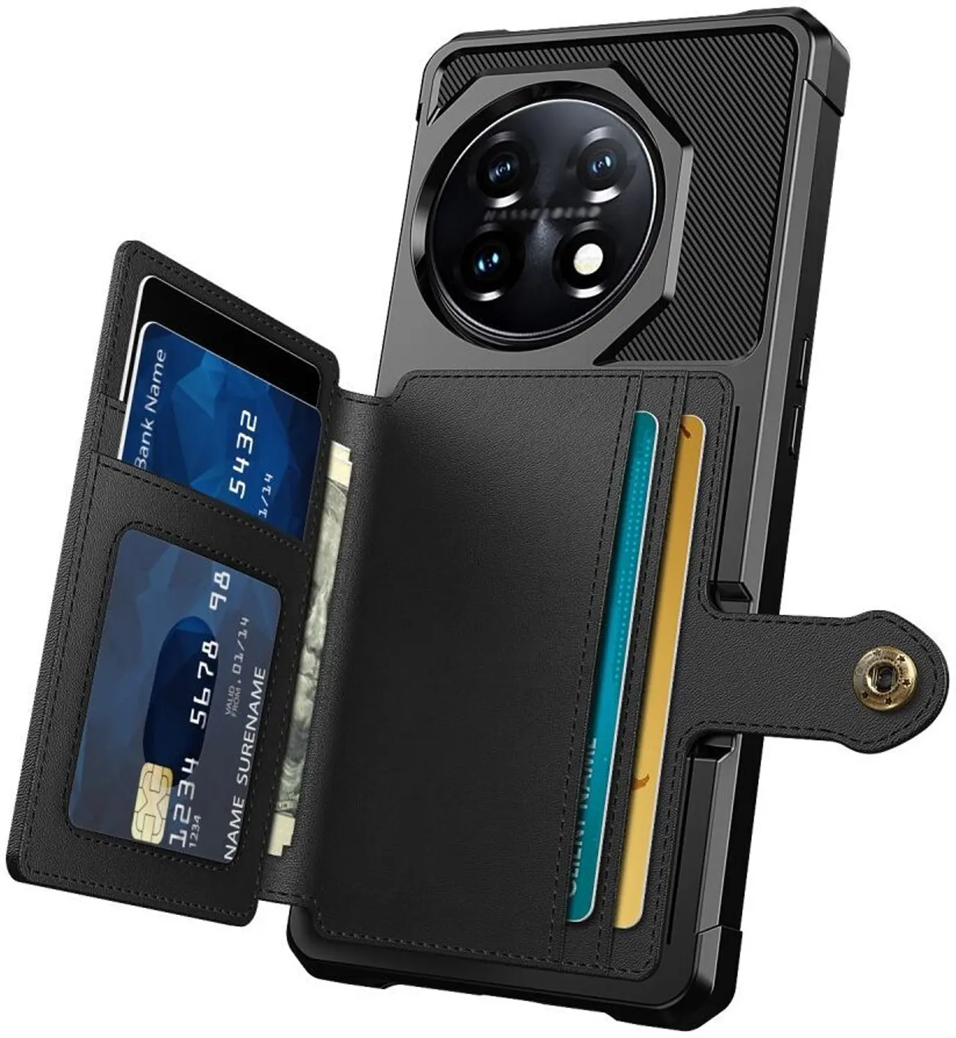 OnePlus 11 3 in 1 Back Cover Portemonnee Hoesje Zwart afbeelding 2