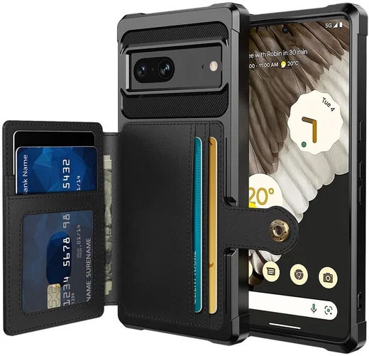 Google Pixel 7 3 in 1 Back Cover Portemonnee Hoesje Zwart afbeelding 1