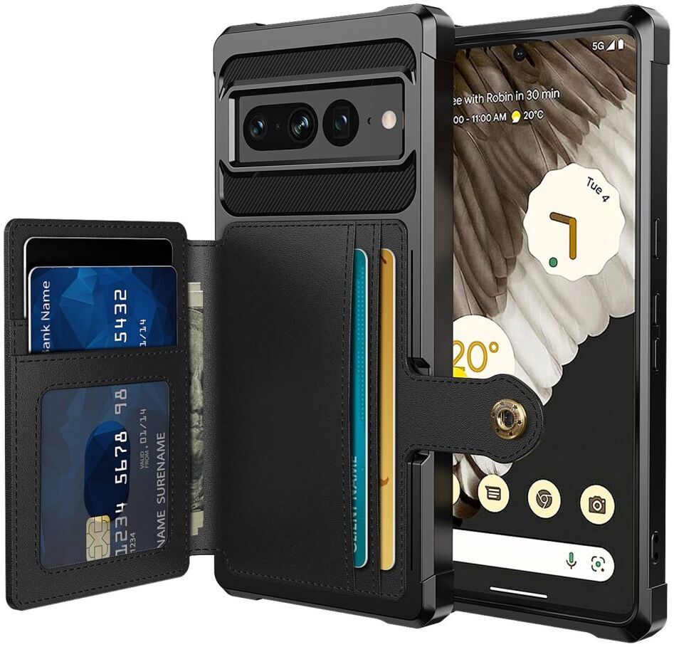 Google Pixel 7 Pro 3 in 1 Back Cover Portemonnee Hoesje Zwart afbeelding 1