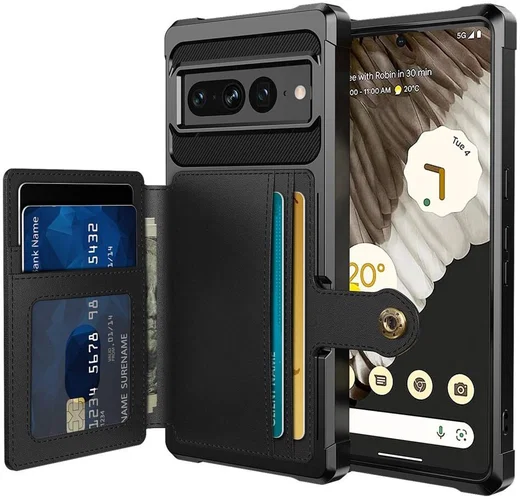 Google Pixel 7 Pro 3 in 1 Back Cover Portemonnee Hoesje Zwart afbeelding 1