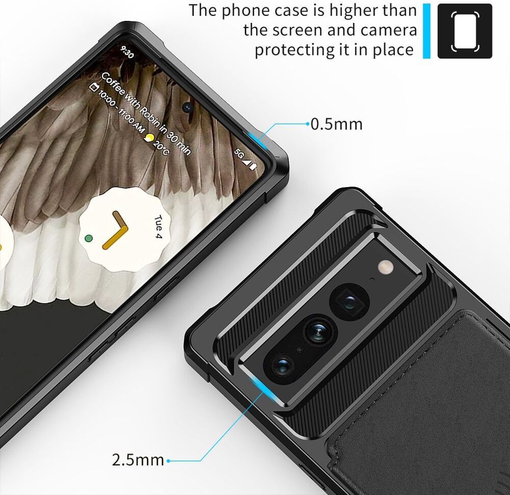 Google Pixel 7 Pro 3 in 1 Back Cover Portemonnee Hoesje Zwart afbeelding 9