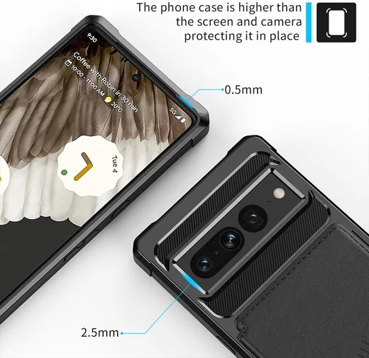 Google Pixel 7 Pro 3 in 1 Back Cover Portemonnee Hoesje Zwart afbeelding 9