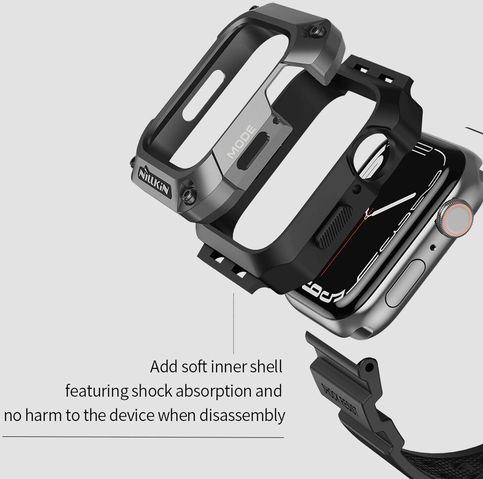 Nillkin DynaGuard - Apple Watch 7/8/9 45MM Hoesje en Bandje - Grijs Zwart afbeelding 2