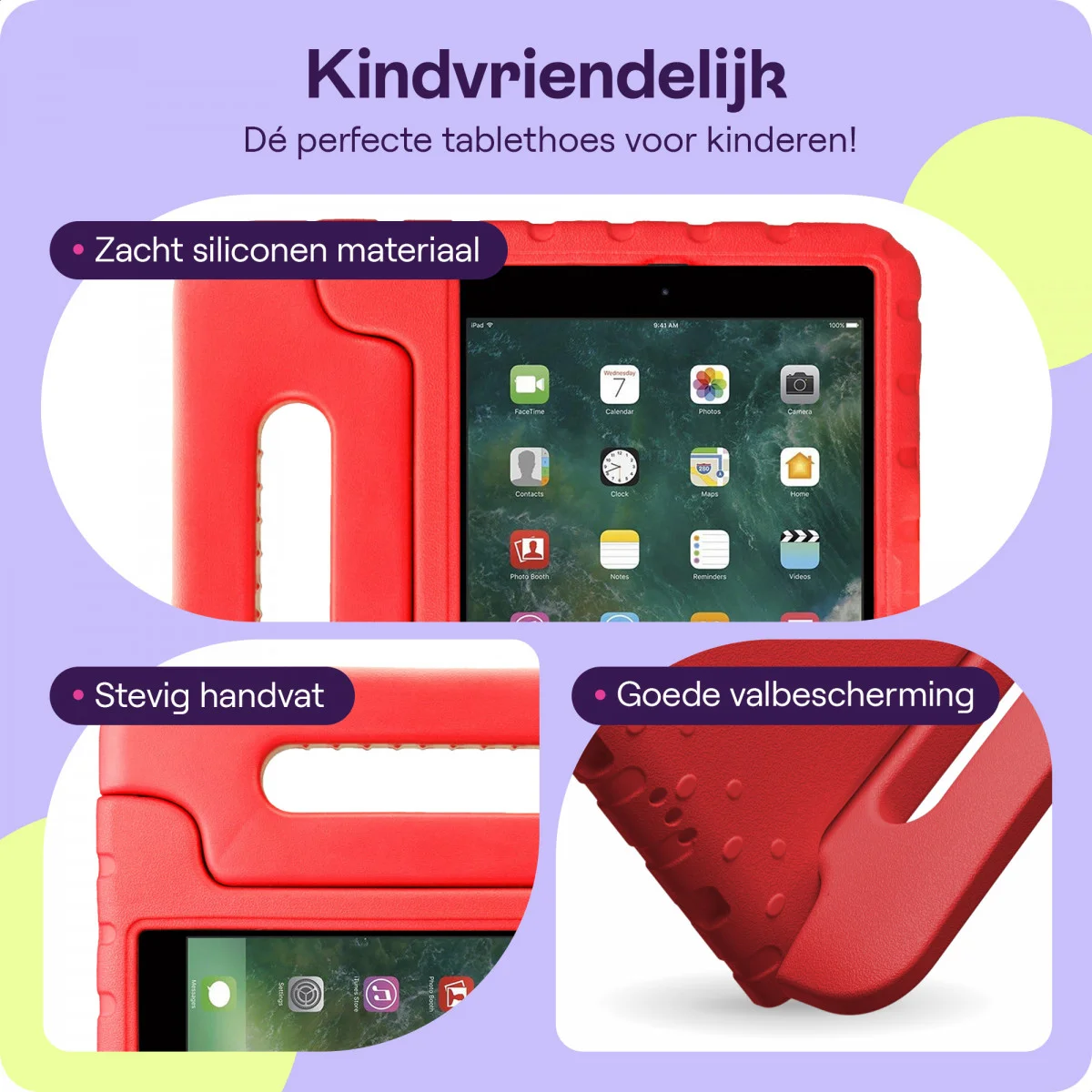 HappyCase iPad 9.7 2017/2018/Air/Air 2 Kinder Tablethoes Rood afbeelding 4