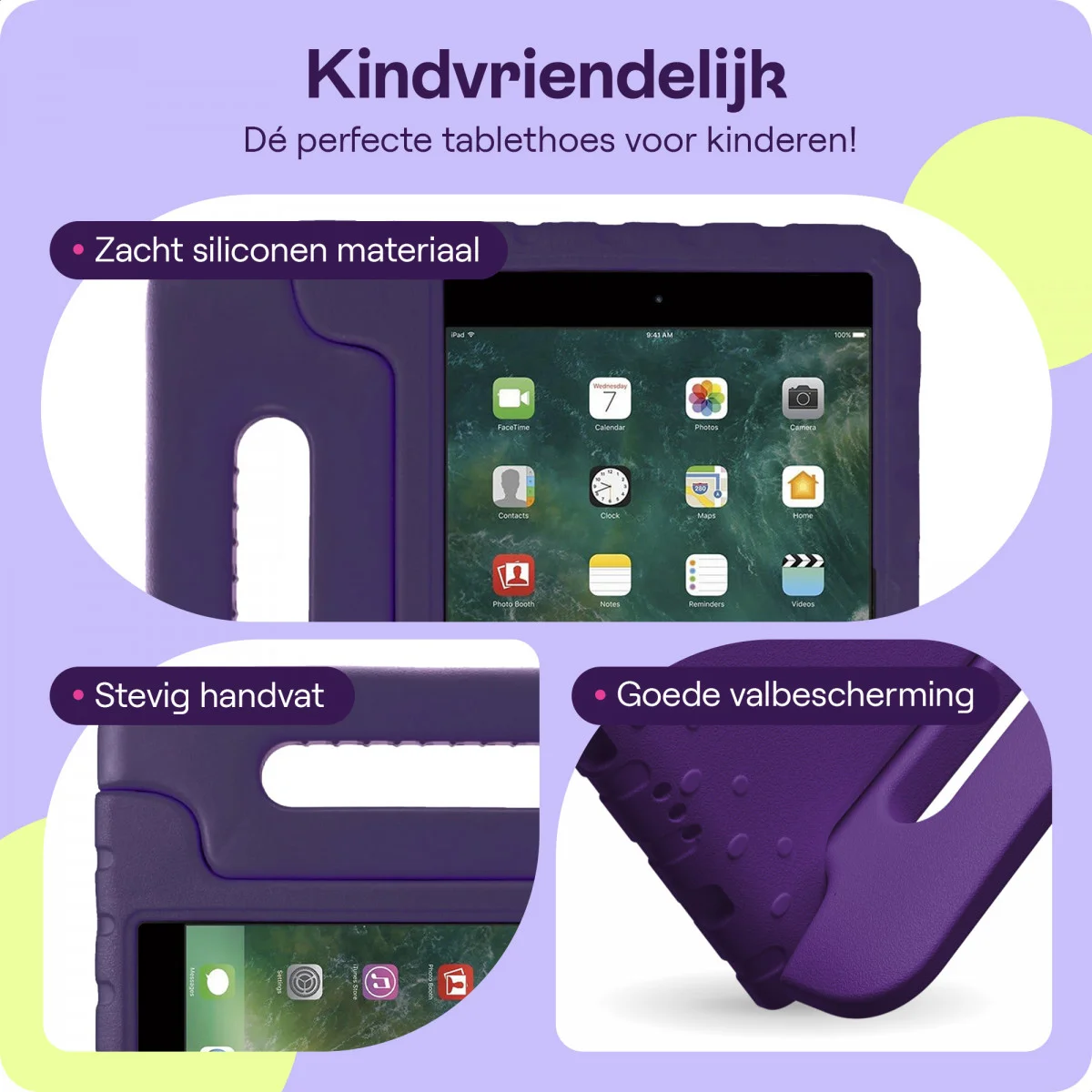 HappyCase iPad 9.7 2017/2018/Air/Air 2 Kinder Tablethoes Paars afbeelding 4