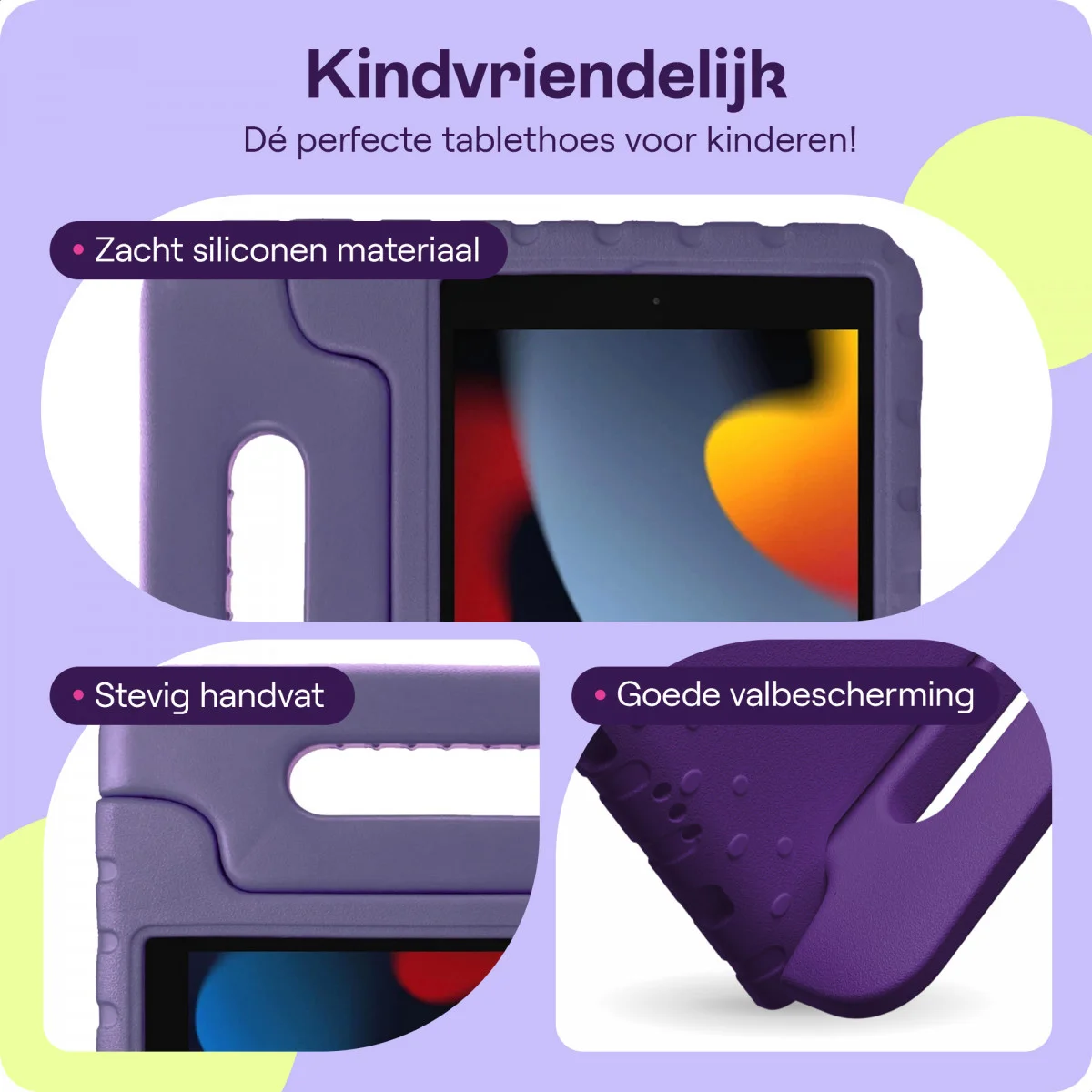 HappyCase iPad 10.2 2019/2020/2021 Kinder Tablethoes Handvat Paars afbeelding 4