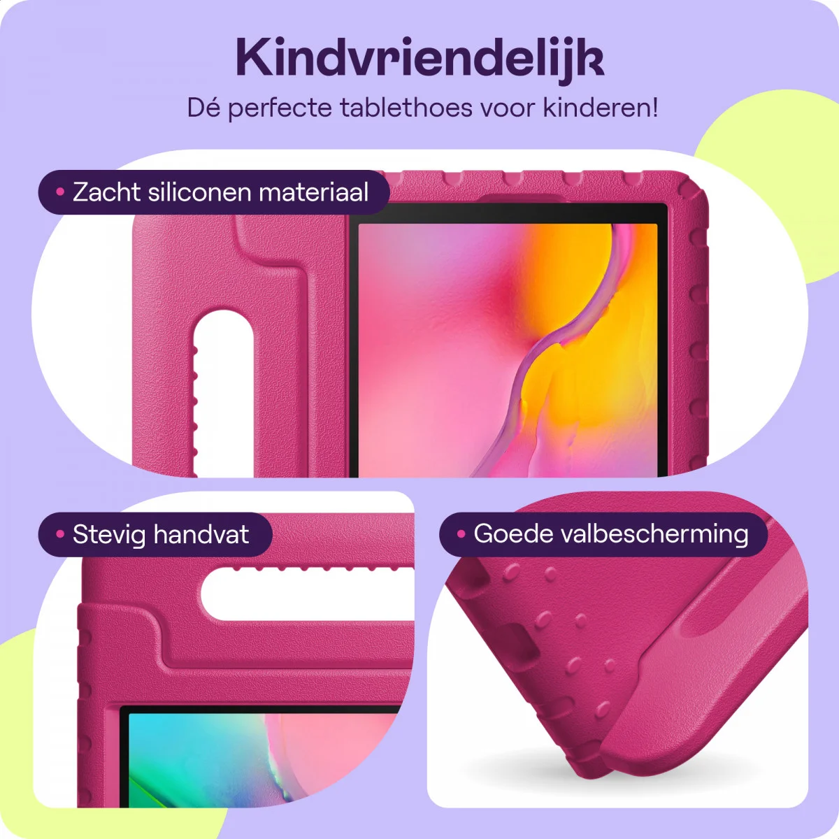 HappyCase Samsung Tab A 10.1 2019 Kinder Tablethoes met Handvat Roze afbeelding 4