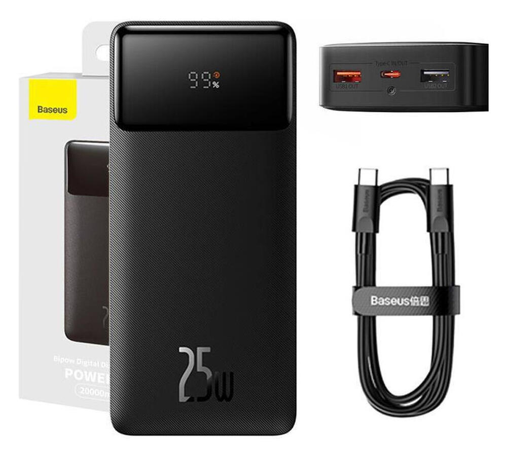 Baseus Bipow 20.000 mAh Powerbank Reisformaat Met Display 25W Zwart afbeelding 9
