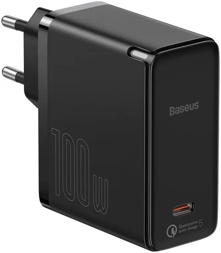 Baseus GaN2 100W Snellader met Fast Charge + 100W USB-C Kabel Zwart afbeelding 1