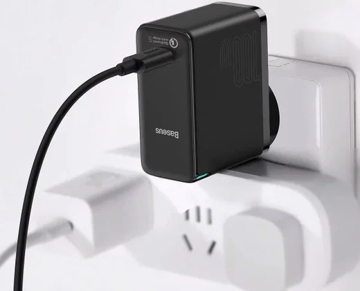 Baseus GaN2 100W Snellader met Fast Charge + 100W USB-C Kabel Zwart afbeelding 3