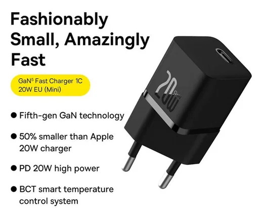 Baseus GaN5 20W Compacte Fast Charger USB-C Zwart afbeelding 2