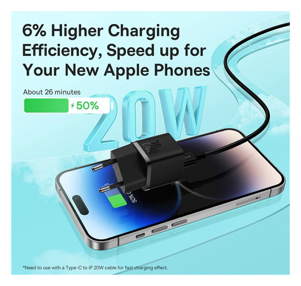 Baseus GaN5 20W Compacte Fast Charger USB-C Zwart afbeelding 5