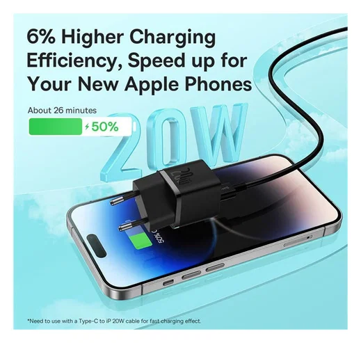 Baseus GaN5 20W Compacte Fast Charger USB-C Zwart afbeelding 5