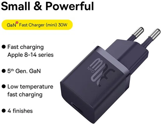 Baseus GaN5 30W Compacte Fast Charger USB-C Paars afbeelding 2