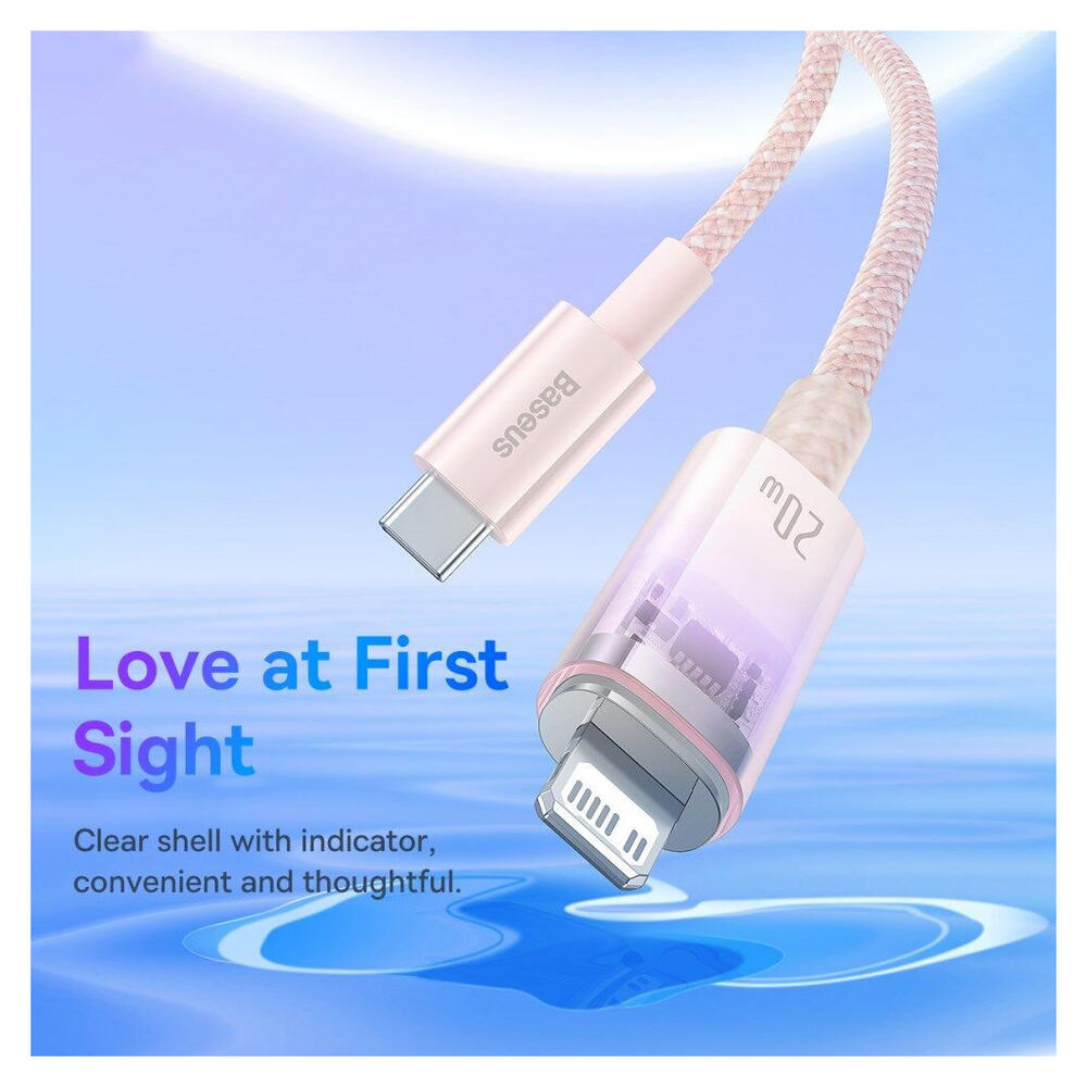 Baseus Explorer USB-C naar Apple Lightning Kabel PD 20W Roze 2 Meter afbeelding 6