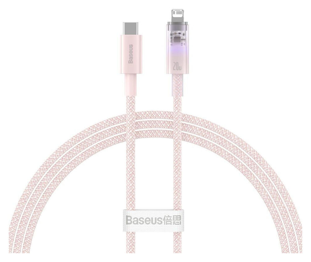 Baseus Explorer USB-C naar Apple Lightning Kabel PD 20W Roze 2 Meter afbeelding 1