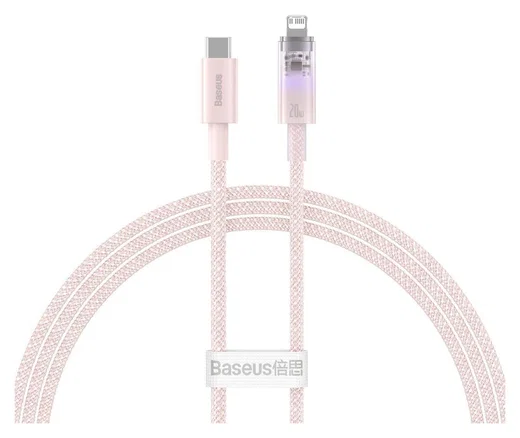 Baseus Explorer USB-C naar Apple Lightning Kabel PD 20W Roze 2 Meter afbeelding 1