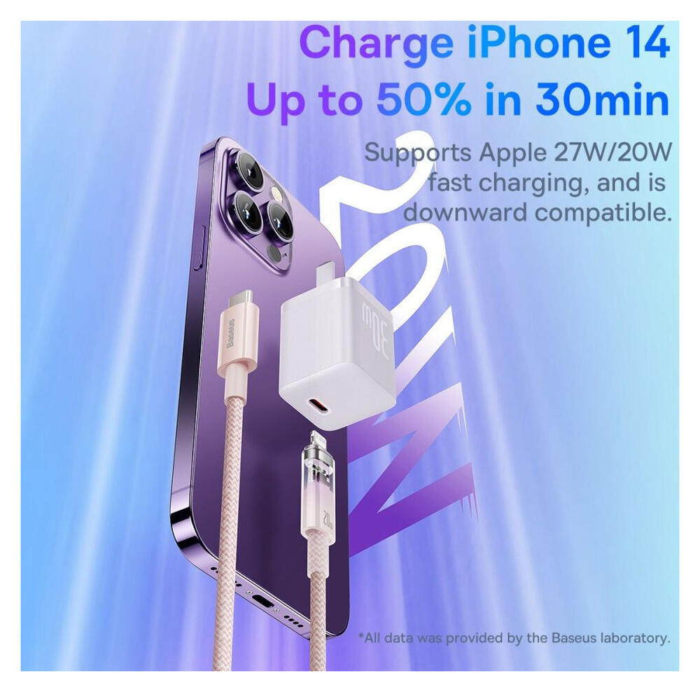 Baseus Explorer USB-C naar Apple Lightning Kabel PD 20W Roze 2 Meter afbeelding 4