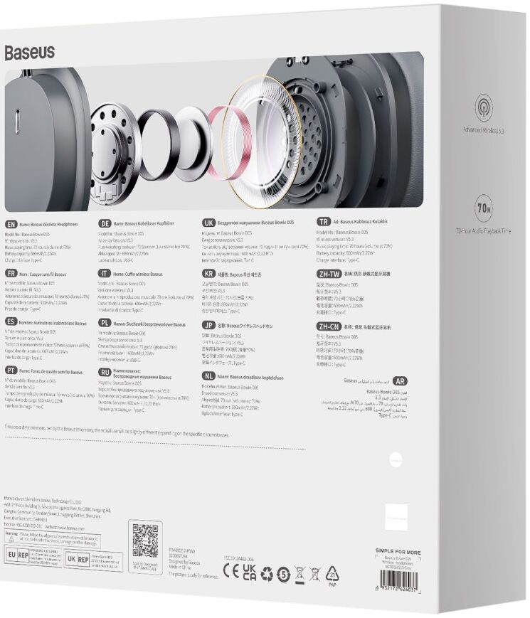 Baseus Bowie D05 Draadloze Over-Ear Koptelefoon Bluetooth 5.3 Antraciet afbeelding 14