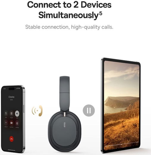 Baseus Bowie D05 Draadloze Over-Ear Koptelefoon Bluetooth 5.3 Antraciet afbeelding 3
