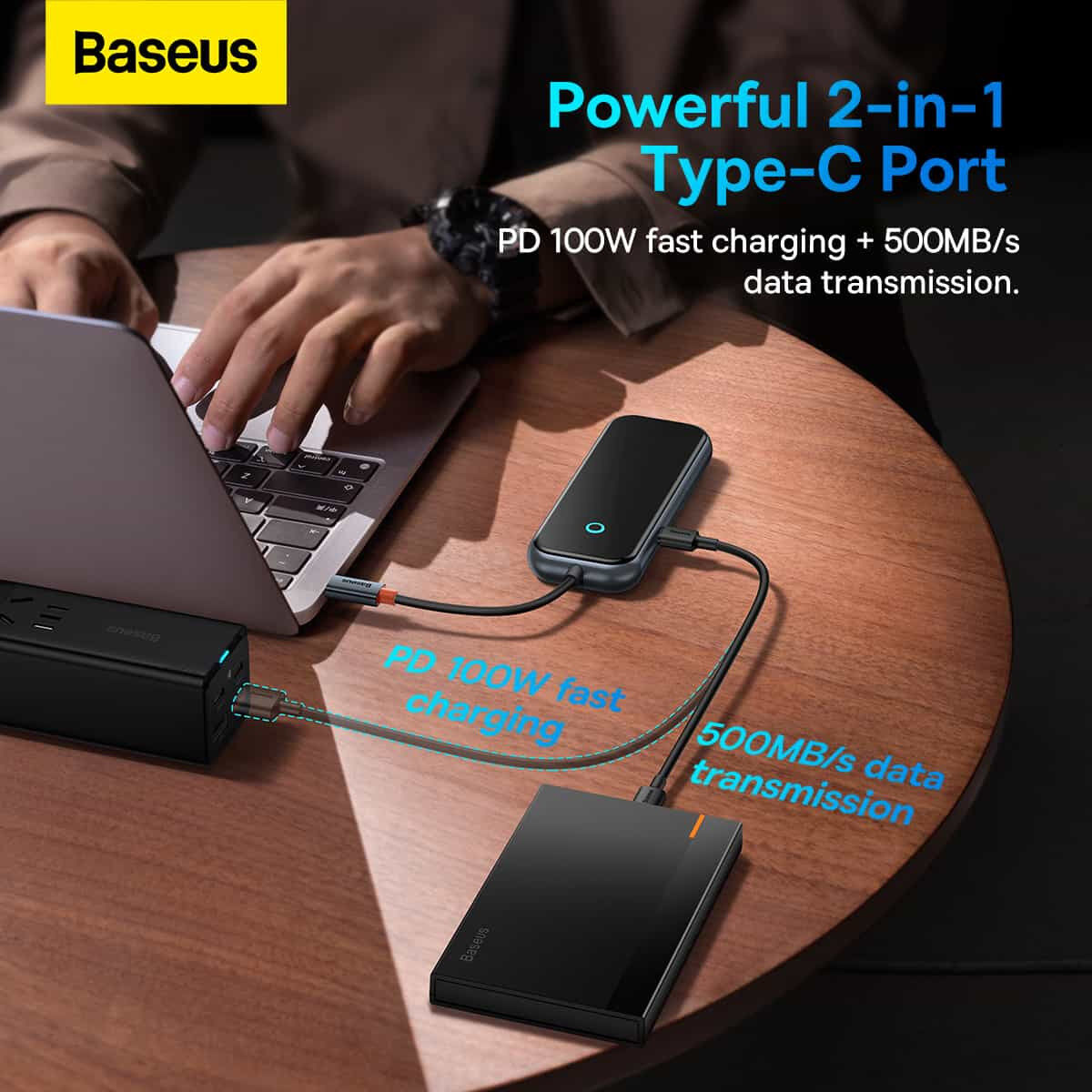 Baseus 100W USB-C naar USB 3.0/USB-C Hub met Power Delivery Grijs afbeelding 4