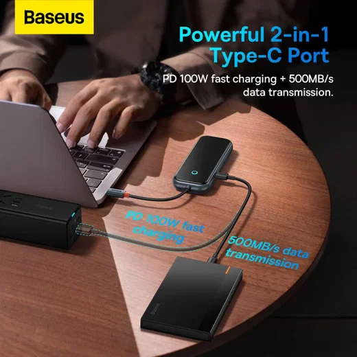 Baseus 100W USB-C naar USB 3.0/USB-C Hub met Power Delivery Grijs afbeelding 4