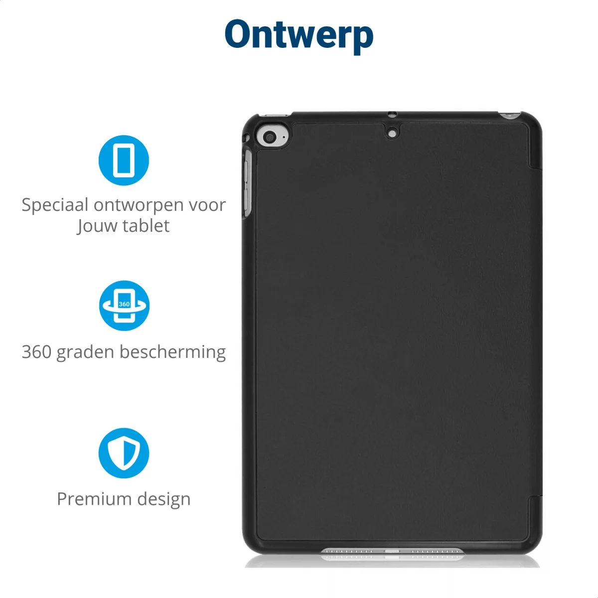 Apple iPad Mini 4 / Mini 5 Hoes Tri-Fold Book Case met Standaard Zwart afbeelding 3
