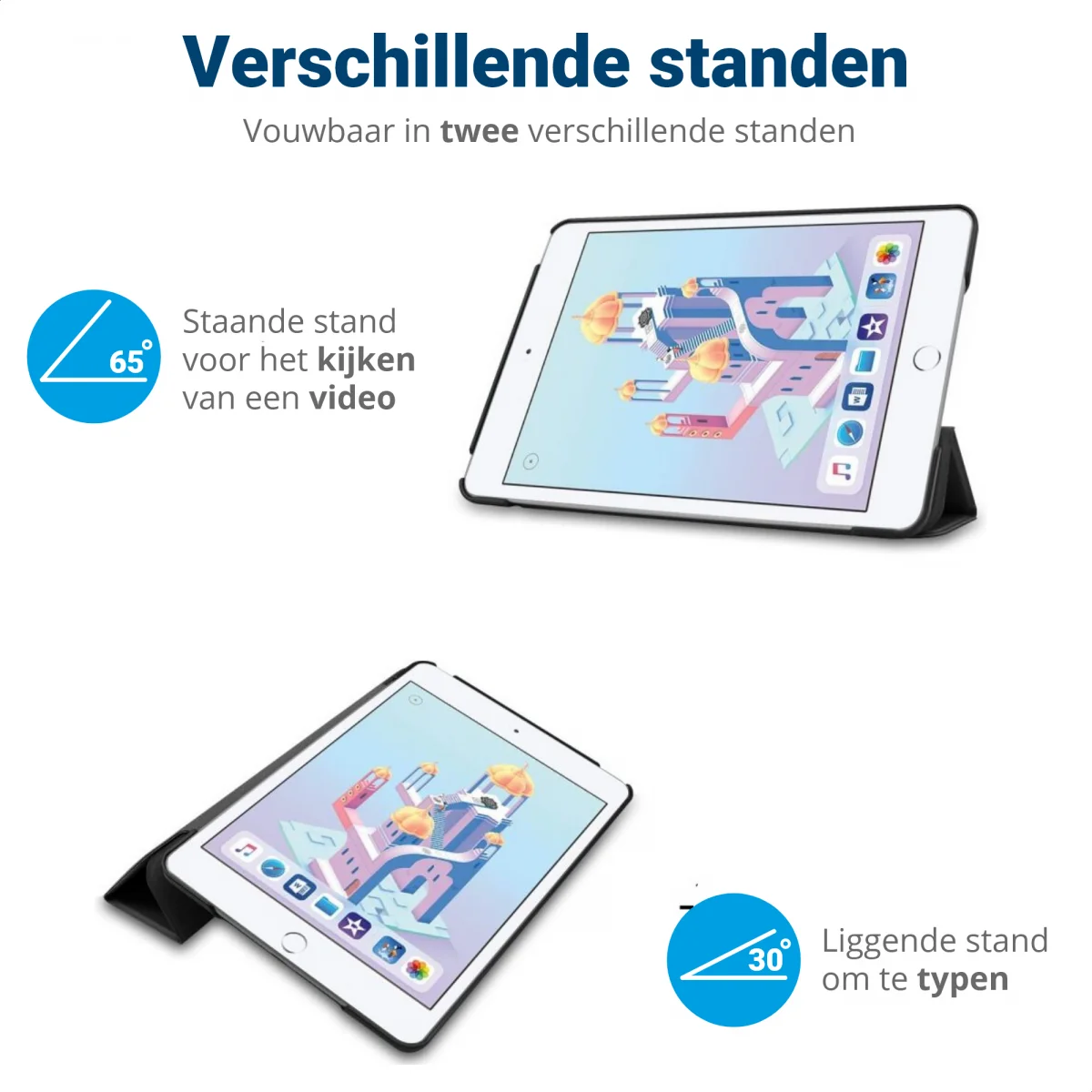 Apple iPad Mini 4 / Mini 5 Hoes Tri-Fold Book Case met Standaard Zwart afbeelding 5