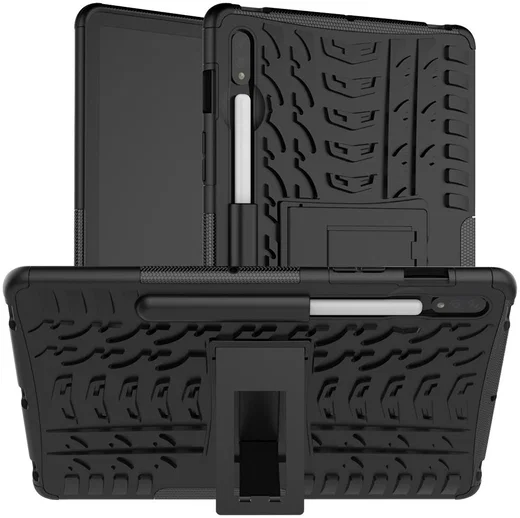Samsung Galaxy Tab S7/Tab S8 Hoes Robuust Hybride Back Cover Zwart afbeelding 1