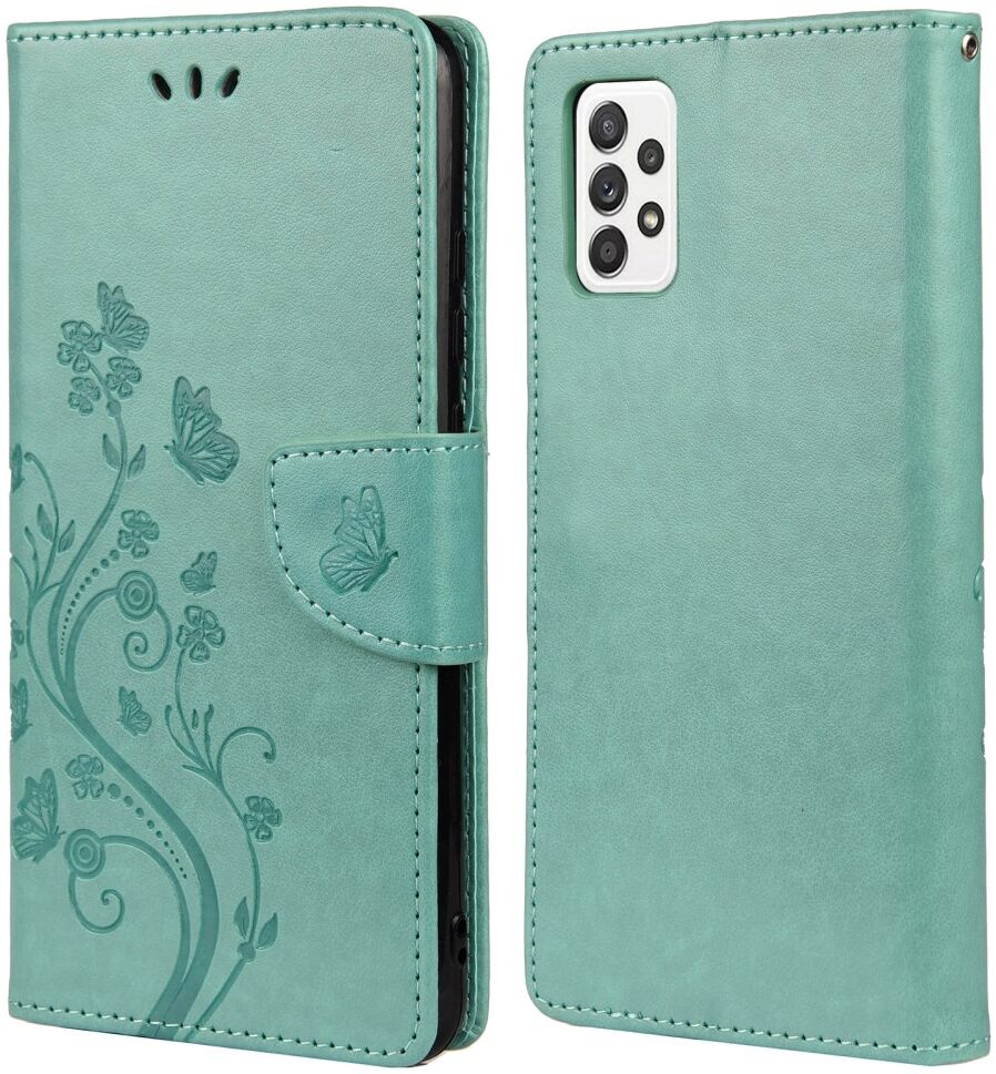 Samsung Galaxy A53 Hoesje Vlinder Bloem Book Case Pasjeshouder Groen afbeelding 1