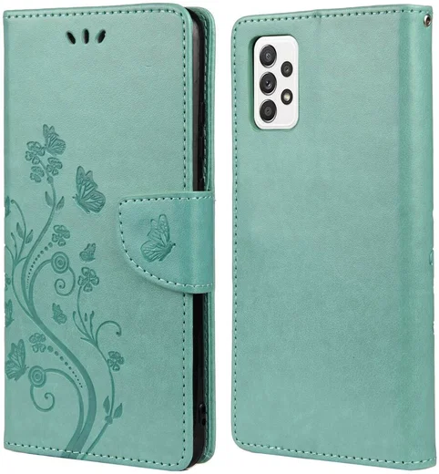 Samsung Galaxy A53 Hoesje Vlinder Bloem Book Case Pasjeshouder Groen afbeelding 1