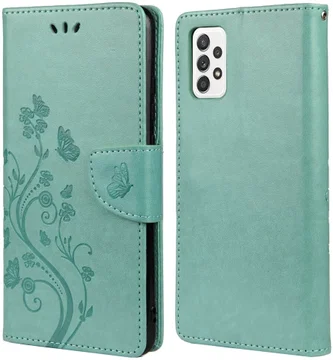 Samsung Galaxy A53 Hoesje Vlinder Bloem Book Case Pasjeshouder Groen