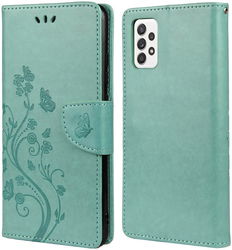 Samsung Galaxy A53 Hoesje Vlinder Bloem Book Case Pasjeshouder Groen afbeelding