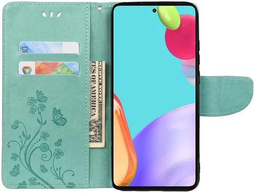 Samsung Galaxy A53 Hoesje Vlinder Bloem Book Case Pasjeshouder Groen afbeelding 2