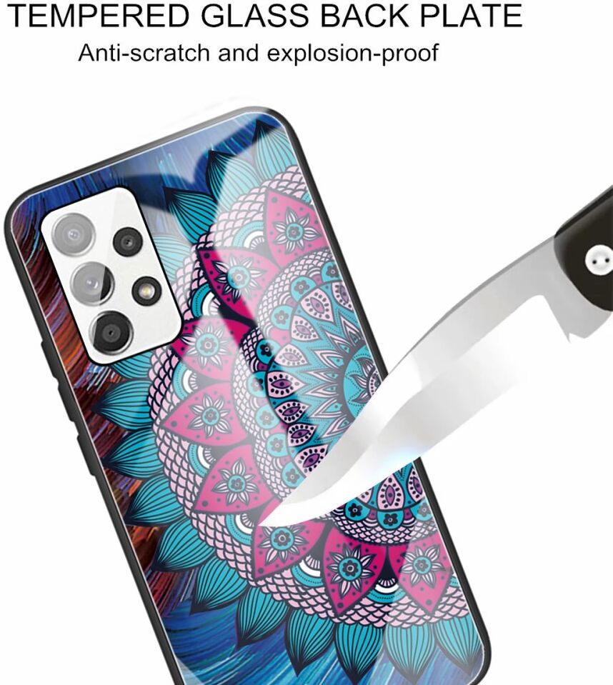 Samsung Galaxy A53 Hoesje Tempered Glass Back Cover Mandala Print afbeelding 3