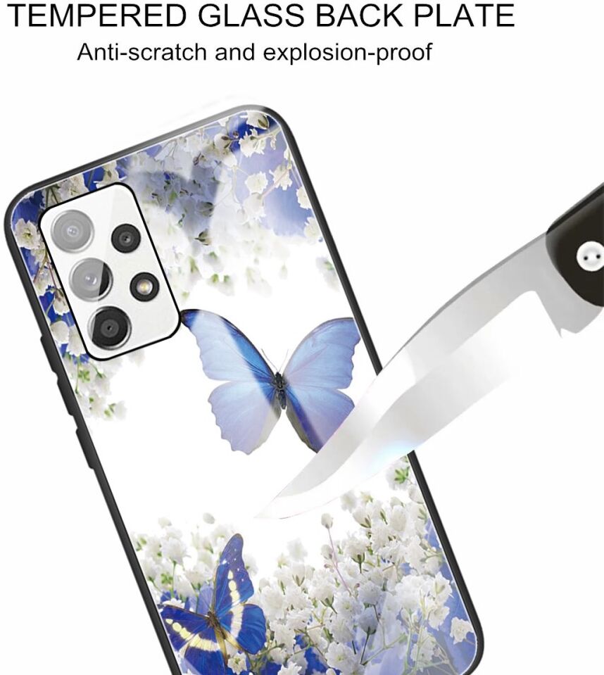 Samsung Galaxy A53 Hoesje Tempered Glass Back Cover Vlinder Print afbeelding 3