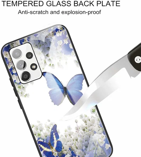 Samsung Galaxy A53 Hoesje Tempered Glass Back Cover Vlinder Print afbeelding 3