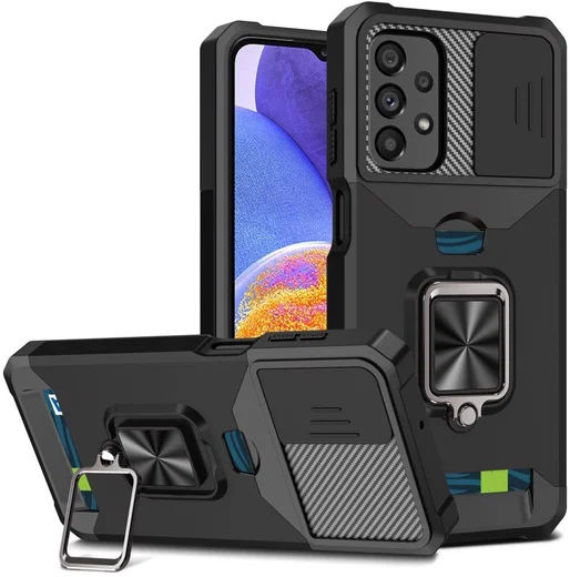 Samsung Galaxy A23 Hoesje met Camera Slider en Kickstand Ring Zwart afbeelding 1