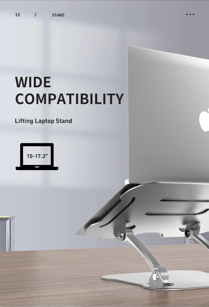 R-JUST Opvouwbare Standaard voor Laptop/MacBook 10 tot 17.3 Inch Grijs afbeelding 3