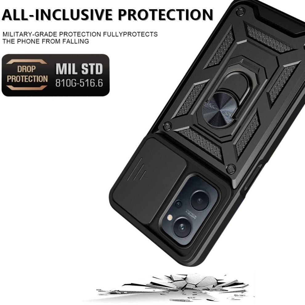 Realme 9i/Oppo A76/A96 Hoesje Camera Slider en Kickstand Ring Zwart afbeelding 2