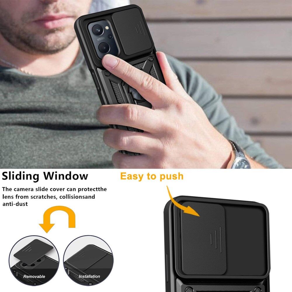 Realme 9i/Oppo A76/A96 Hoesje Camera Slider en Kickstand Ring Zwart afbeelding 4