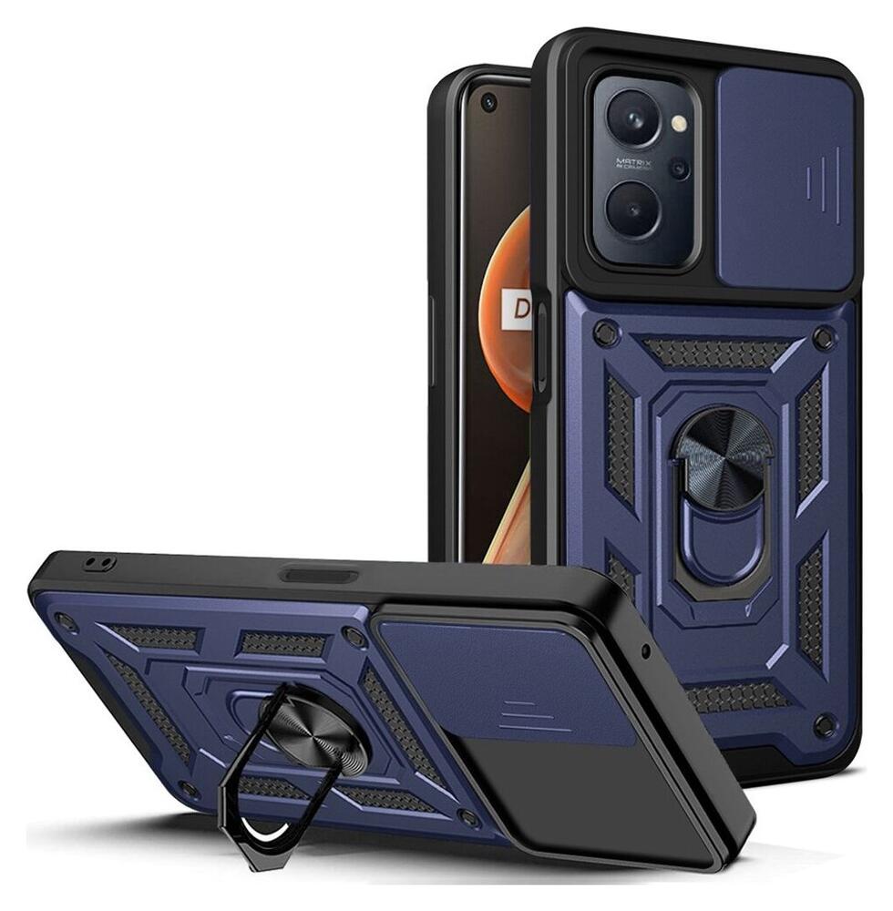Realme 9i/Oppo A76/A96 Hoesje Camera Slider en Kickstand Ring Blauw afbeelding 1