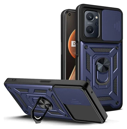 Realme 9i/Oppo A76/A96 Hoesje Camera Slider en Kickstand Ring Blauw afbeelding 1