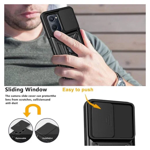 Realme 9i/Oppo A76/A96 Hoesje Camera Slider en Kickstand Ring Blauw afbeelding 4