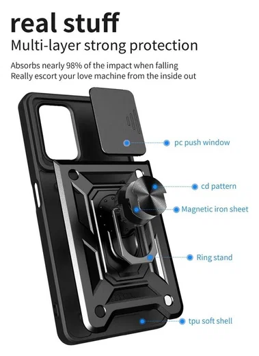 Realme 9i/Oppo A76/A96 Hoesje Camera Slider en Kickstand Ring Blauw afbeelding 7